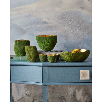Jackfruit Vase Set by Currey and Company in green, gold. Made from bronze in a modern style.
