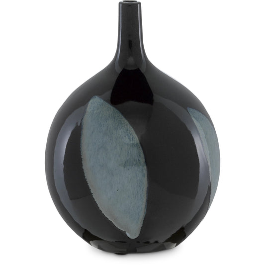 Let Us Twist the Glass Round Vase by Currey and Company in black, steel blue. Made from ceramic in a modern style.