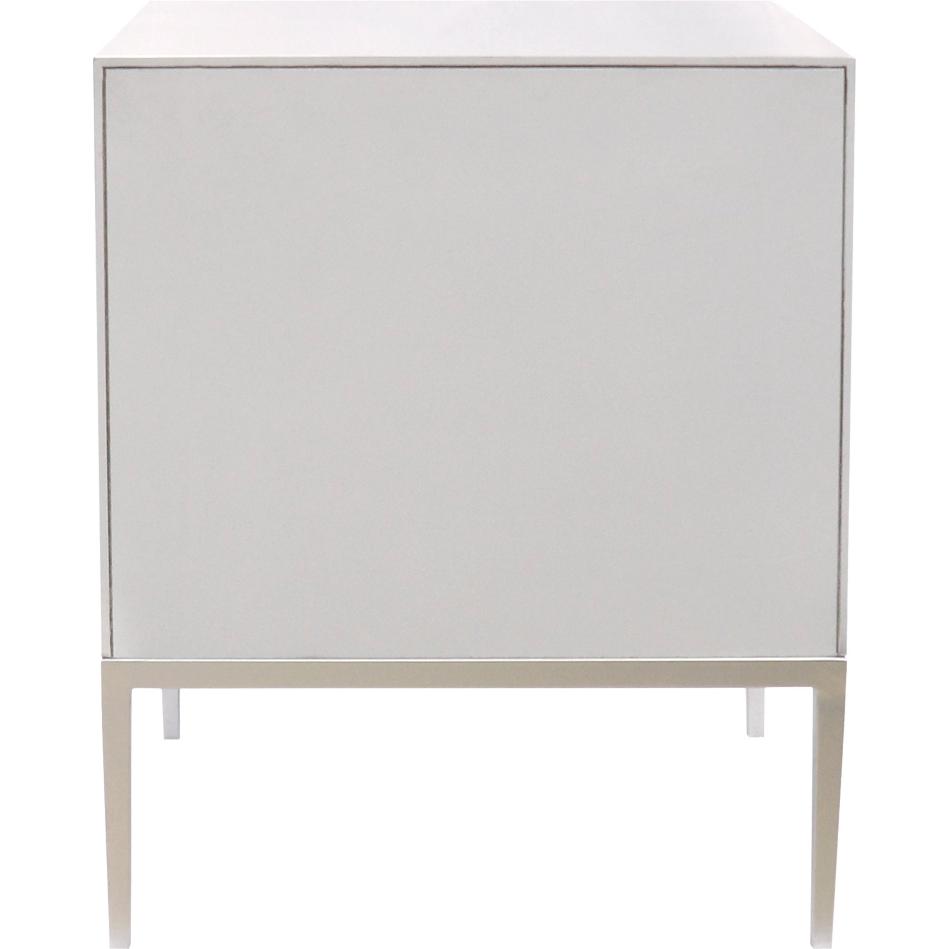 Luna Nightstand by Pasargad Home in silver. Made from wood, metal in a modern style.