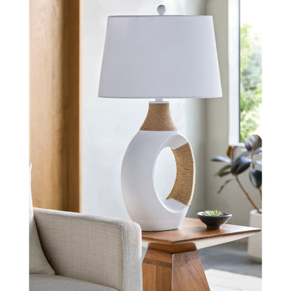 Taiyan Accent Table Lamp by Livabliss in paintedpaintednatural. Made from resin, linen, polyester in a modern style.