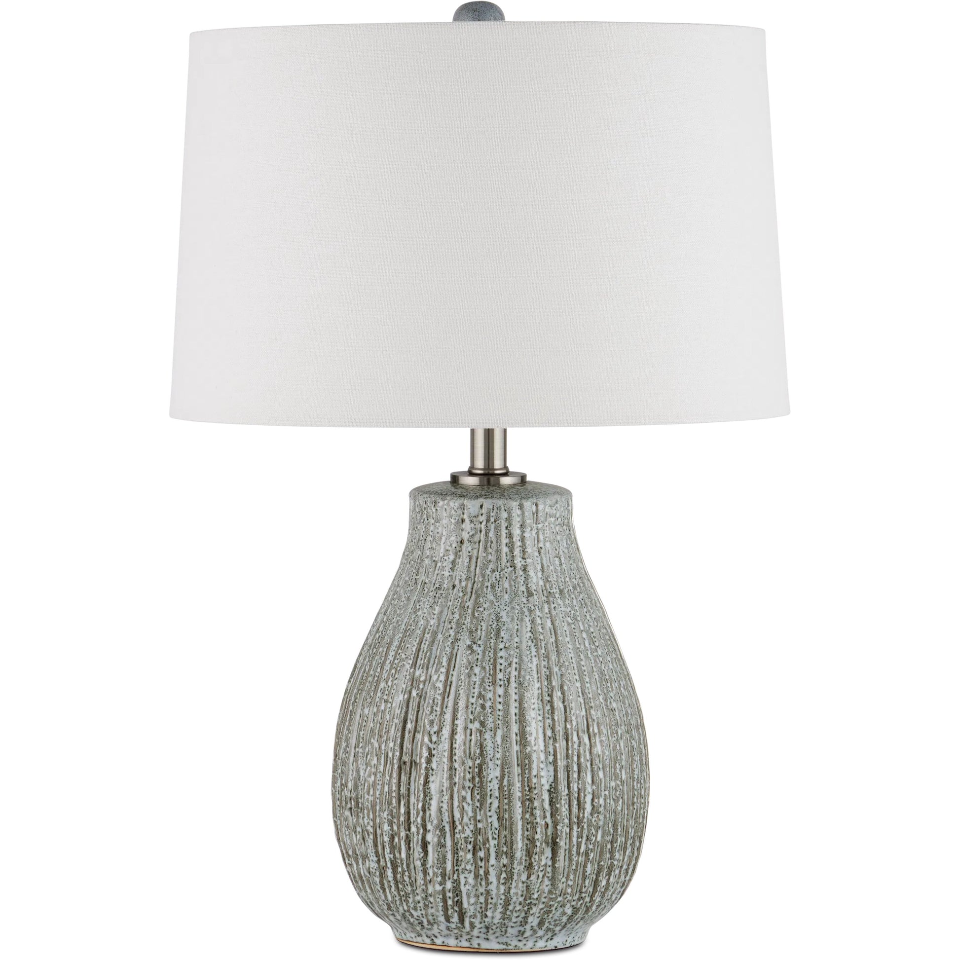 Fidella Table Lamp by Currey and Company in reactive black, white, brushed nickel. Made from ceramic in a modern style.