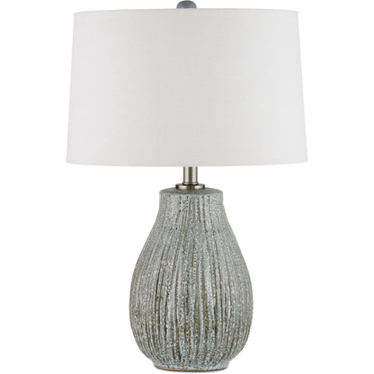Fidella Table Lamp by Currey and Company in reactive black, white, brushed nickel. Made from ceramic in a modern style.