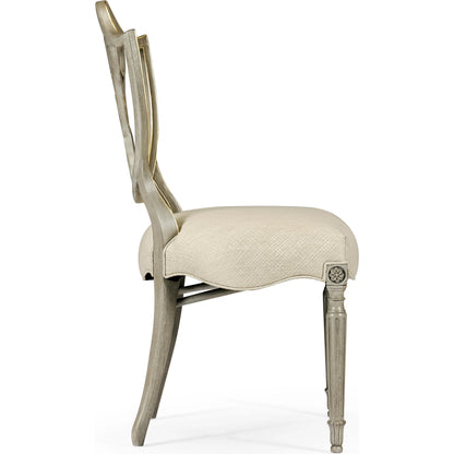 Buckingham Sheraton Grey & Gilded Dining Side Chair by Jonathan Charles in brown and buckingham gray. Made from acacia in a traditional style.