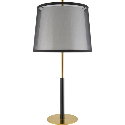 Tanza Accent Table Lamp by Livabliss in metallic nickel, black, metallic brass, beige and hand painted. Made from iron, linen in a unique style.