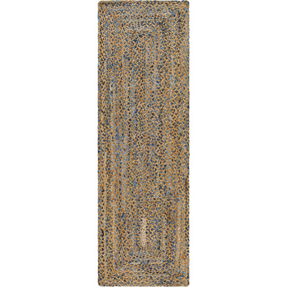 Sanya Bay Pillow - 32492 by Livabliss in tan, light blue, navy. Made from main: 60% recycled fabric, main: 40% jute in a modern style.