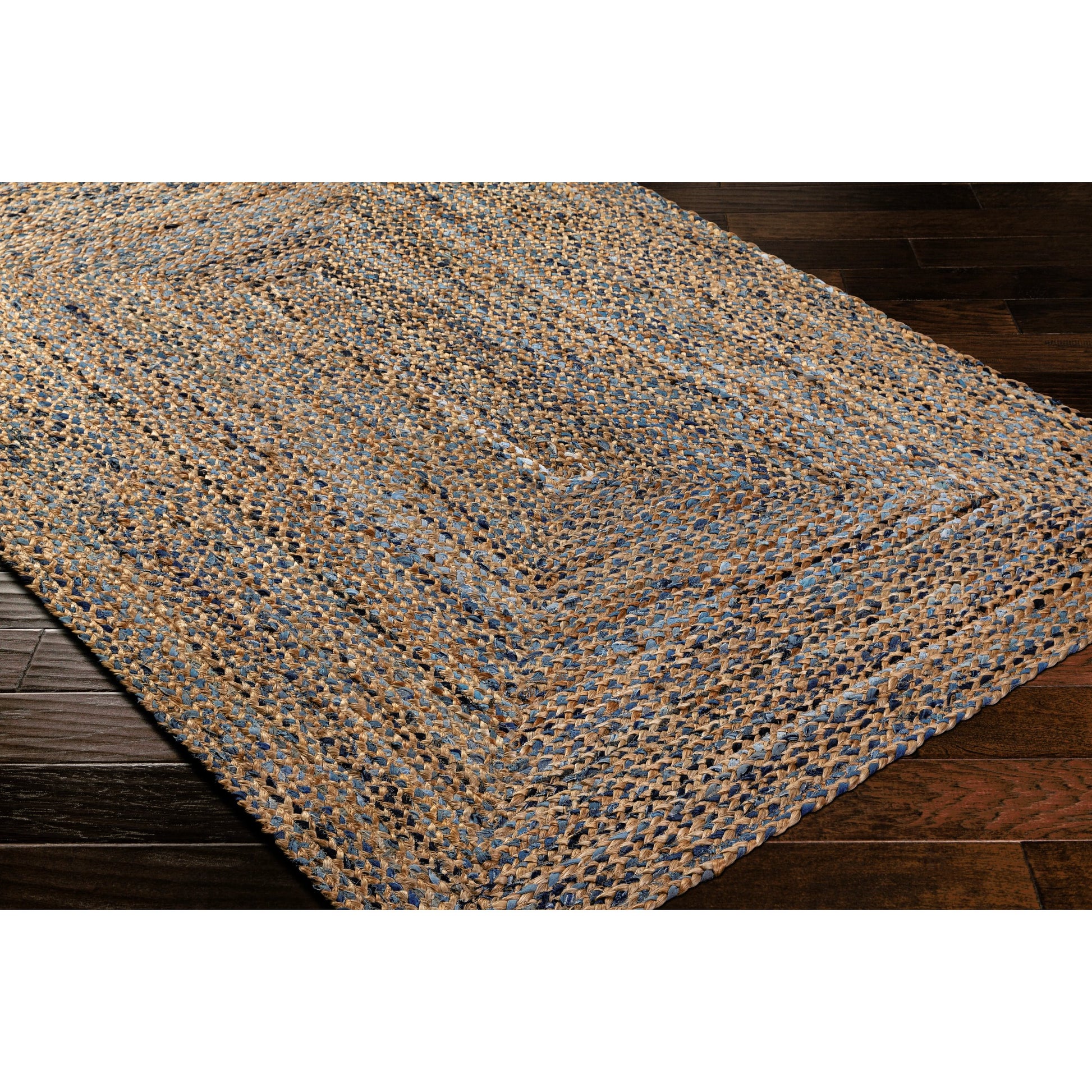 Sanya Bay Pillow - 32492 by Livabliss in tan, light blue, navy. Made from main: 60% recycled fabric, main: 40% jute in a modern style.