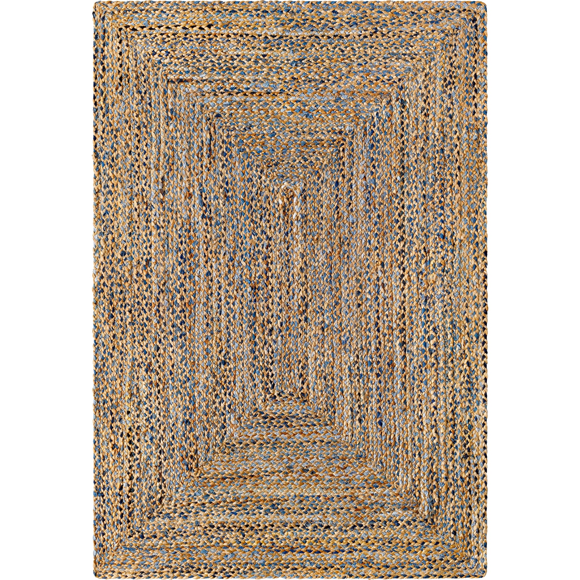 Sanya Bay Pillow - 32492 by Livabliss in tan, light blue, navy. Made from main: 60% recycled fabric, main: 40% jute in a modern style.