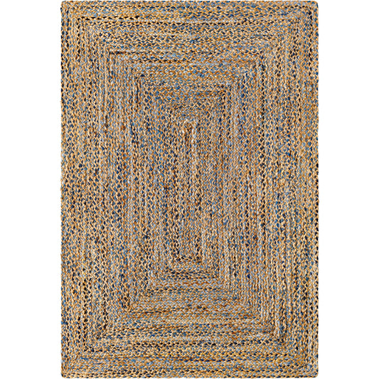 Sanya Bay Pillow - 32492 by Surya in tan, light blue, navy. Made from main: 60% recycled fabric, main: 40% jute in a modern style.