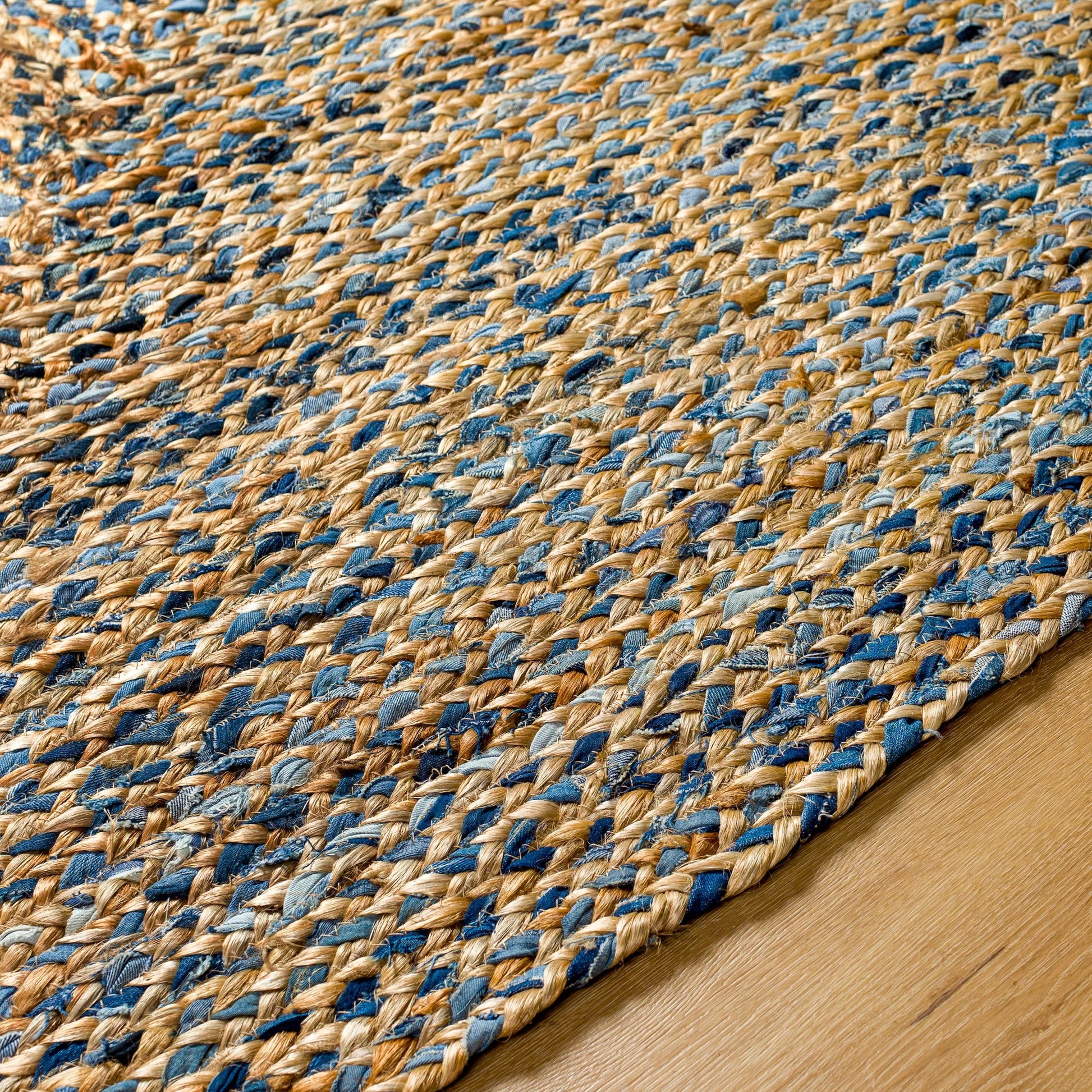 Sanya Bay Pillow - 32492 by Livabliss in tan, light blue, navy. Made from main: 60% recycled fabric, main: 40% jute in a modern style.