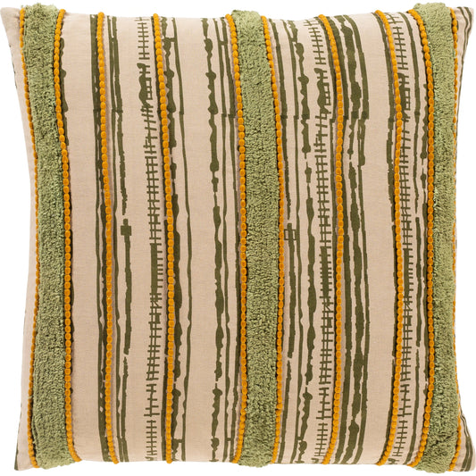 Tanzania Striped Pillow - 27726 by Surya in olive, beige, grass green. Made from 100% cotton in a coastal style.