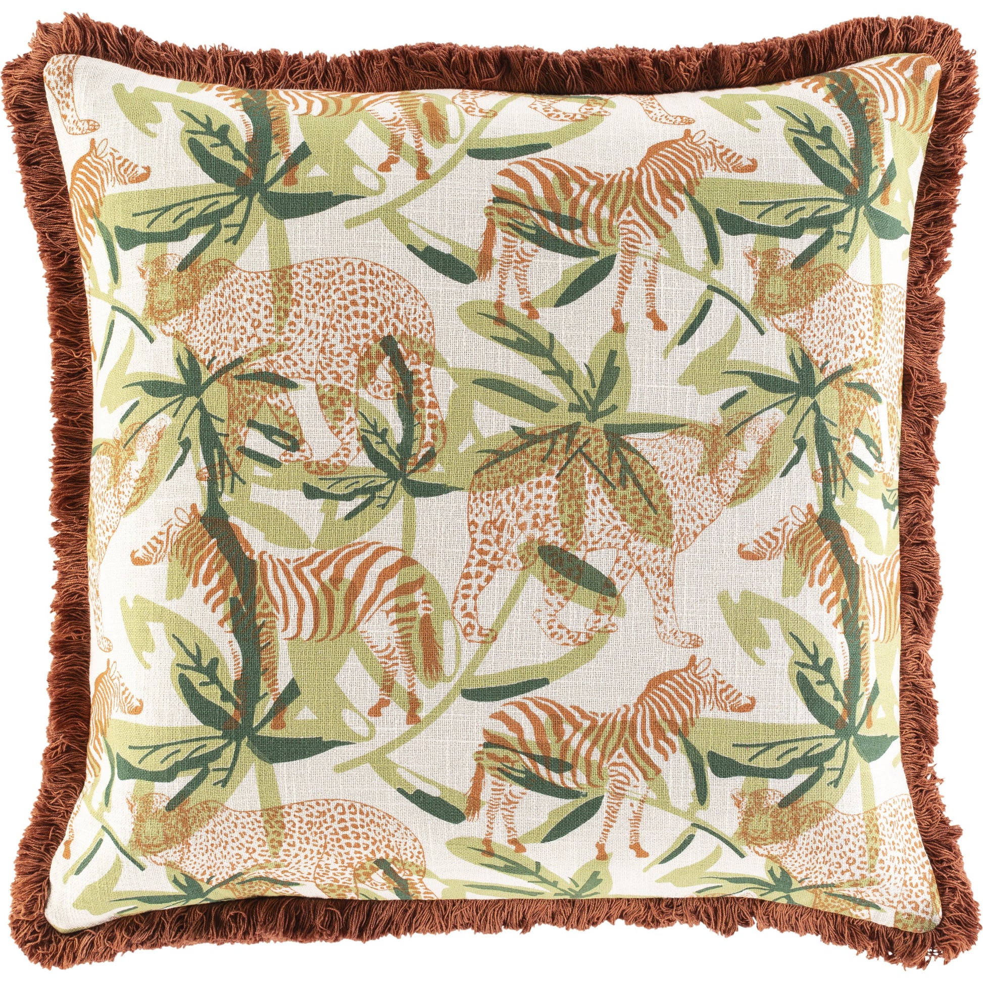 Tanzania Indoor/Outdoor Pillow by Surya in off-white, light olive, burnt orange, rust, dark green. Made from 100% cotton in a coastal style.