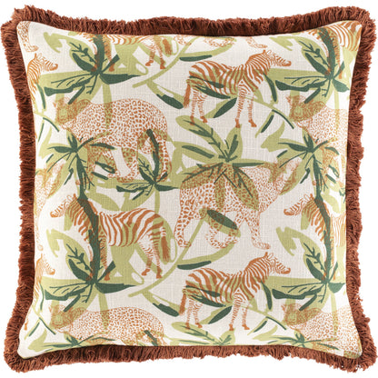 Tanzania Indoor/Outdoor Pillow by Surya in off-white, light olive, burnt orange, rust, dark green. Made from 100% cotton in a coastal style.