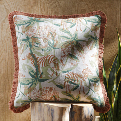 Tanzania Indoor/Outdoor Pillow by Surya in off-white, light olive, burnt orange, rust, dark green. Made from 100% cotton in a coastal style.