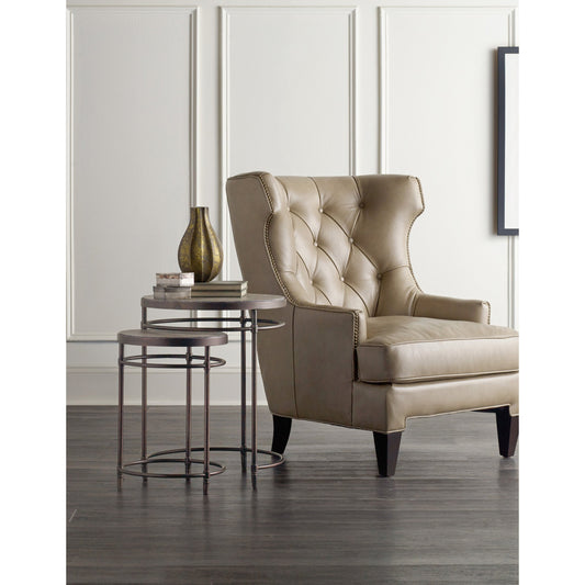 Saint Armand Nest of Tables by Hooker Furniture in light acacia, antique bronze. Made from acacia solids with metal tubing, metal sheet in a modern style.