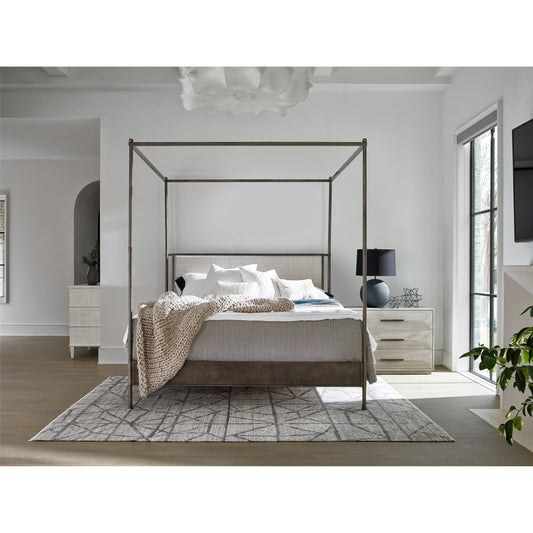 Kent Poster Bed by Universal Furniture in coconut metal and pepper. Made from 61% olefin, 37% cotton, 2% polyester in a transitional style.