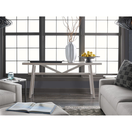 Modern Farmhouse Console Table by Universal Furniture in aged pewter and buttermilk. Made from unique in a cottage & farmhouse style.