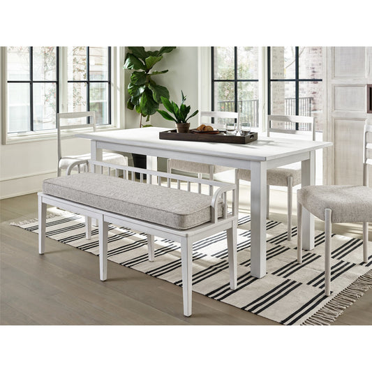 Finn Dining Bench by Universal Furniture in coconut metal and picket fence. Made from 61% olefin, 37% cotton, 2% polyester in a cottage & farmhouse style.