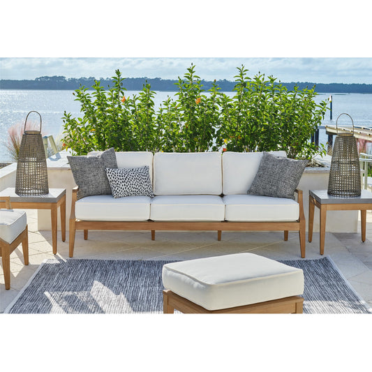 Chesapeake Sofa by Coastal Living by Universal Furniture in stainless steel and natural teak. Made from unique in a coastal style.