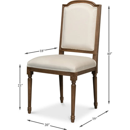 Louis XVI Squared Side Chair (Set of 2) by Sarreid Ltd. in cream. Made from beechwood, driftwood, fabric in a traditional style.