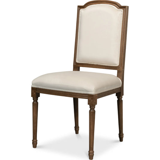 Louis XVI Squared Side Chair (Set of 2) by Sarreid Ltd. in cream. Made from beechwood, driftwood, fabric in a unique style.