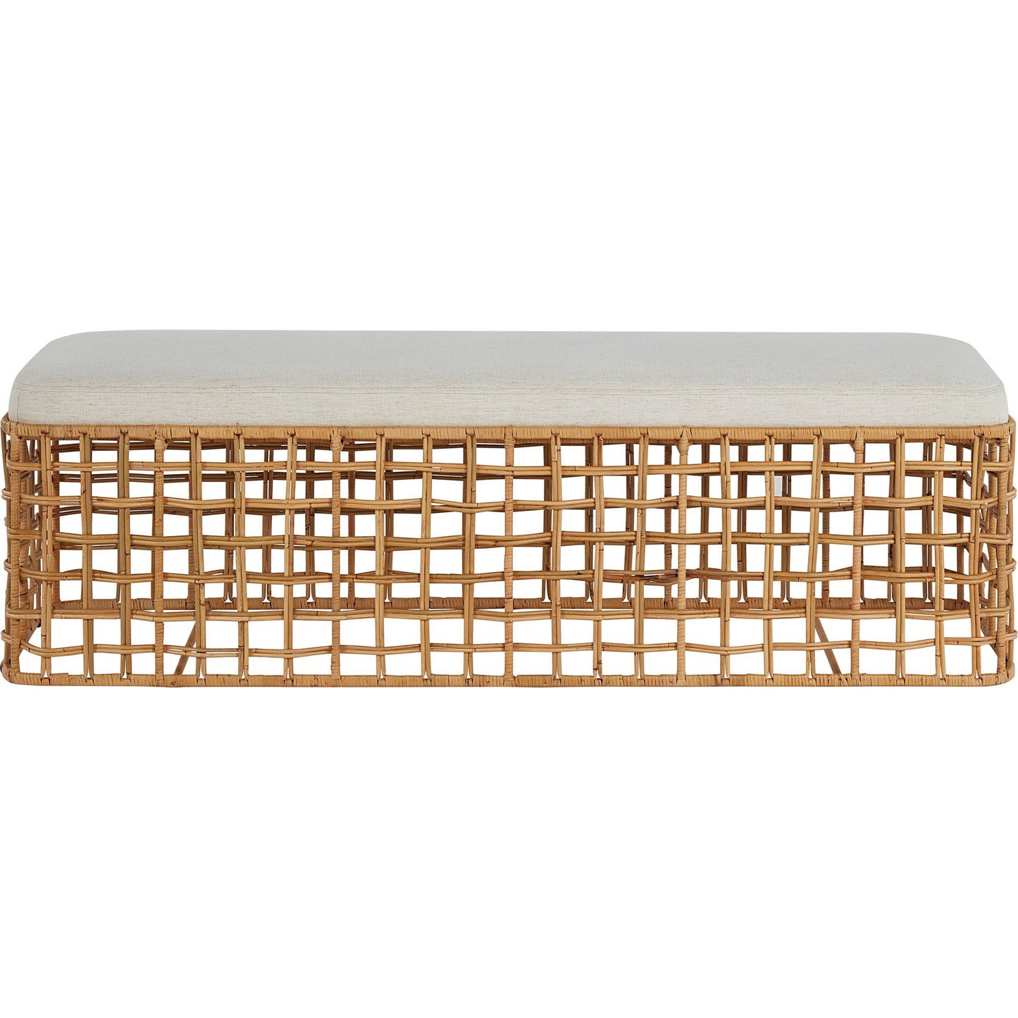 002 SI-1871239 | Additional Silo | Getaway Rattan Bench by Coastal Living by Universal Furniture in nomad snow and natural rattan. Made from 92% polyester, 8% linen in a coastal style.