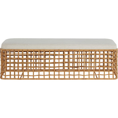 Getaway Rattan Bench by Coastal Living by Universal Furniture in nomad snow and natural rattan. Made from 92% polyester, 8% linen in a coastal style.