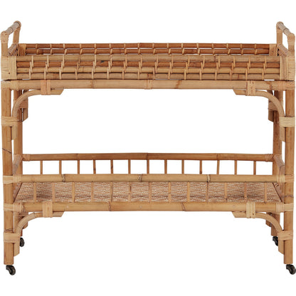 5 O'Clock Bar Cart by Coastal Living by Universal Furniture in antique brass and natural rattan. Made from unique in a coastal style.
