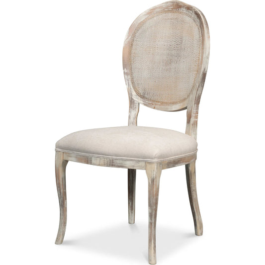 Oval Cane Back Side Chair (Set of 2) by Sarreid Ltd. in grey oak, taupe fabric. Made from beechwood in a unique style.