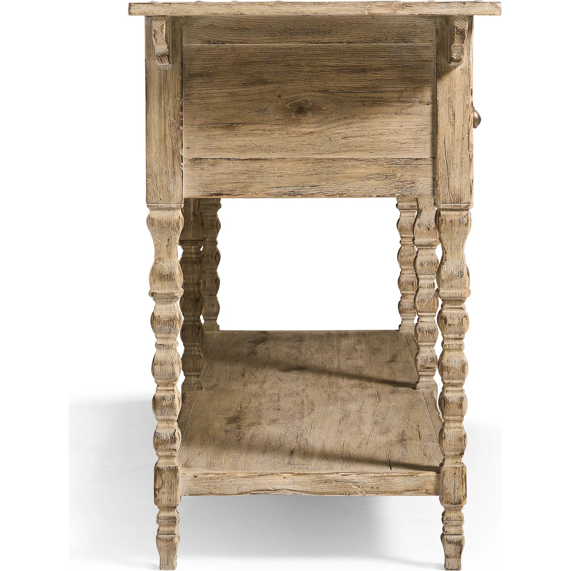 Sagehill Spindle-Leg Console by Jonathan Charles in timberon grey oak. Made from main oak in a unique style.