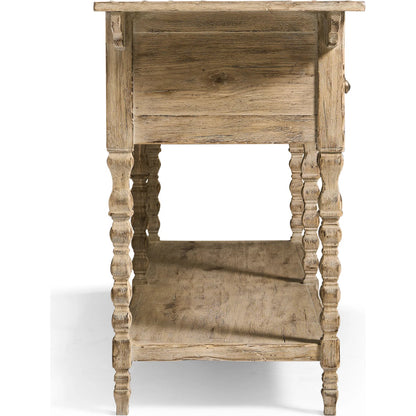 Sagehill Spindle-Leg Console by Jonathan Charles in timberon grey oak. Made from main oak in a unique style.