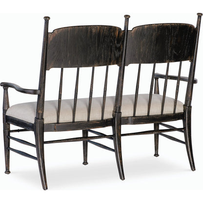 Americana Dining Bench by Hooker Furniture in beige. Made from oak veneers and fabric in a cottage & farmhouse style.
