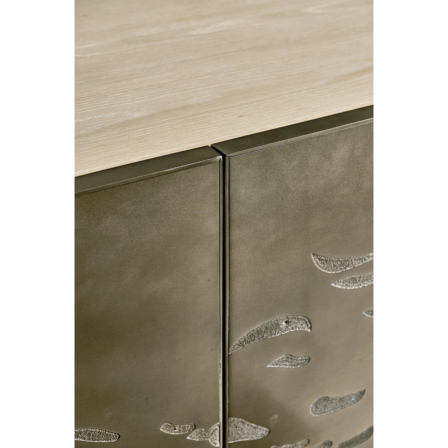 005 SI-2186264 | Closeup | Water Diel Acid Etched Door Chest by Jonathan Charles in bleached oak. Made from oak, cast metal in a modern style.