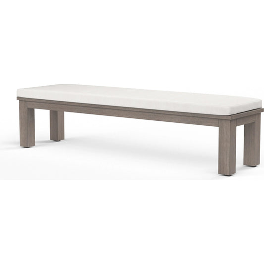 Laguna Outdoor Dining Bench by Sunset West in driftwood. Made from aluminum in a modern style.