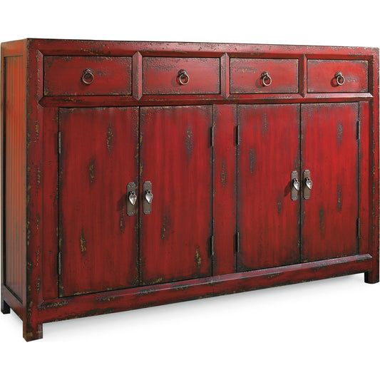 Asian Cabinet by Hooker Furniture in red. Made from veneers, hand painting in a traditional style.