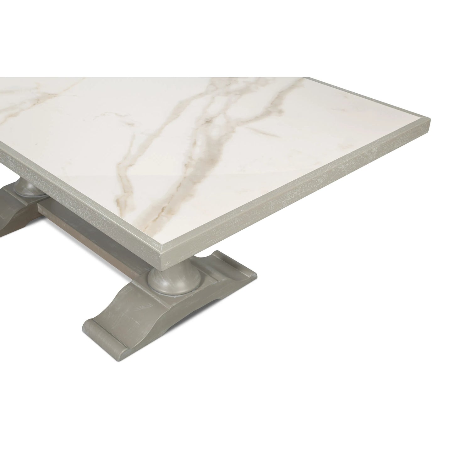 011 SI-2447894 | Closeup | Small 81" Dining Table by Sarreid Ltd. in grey and carmine legno. Made from poplar, procelain, carmine legno, porcelain calacatta gloss top in a modern style.