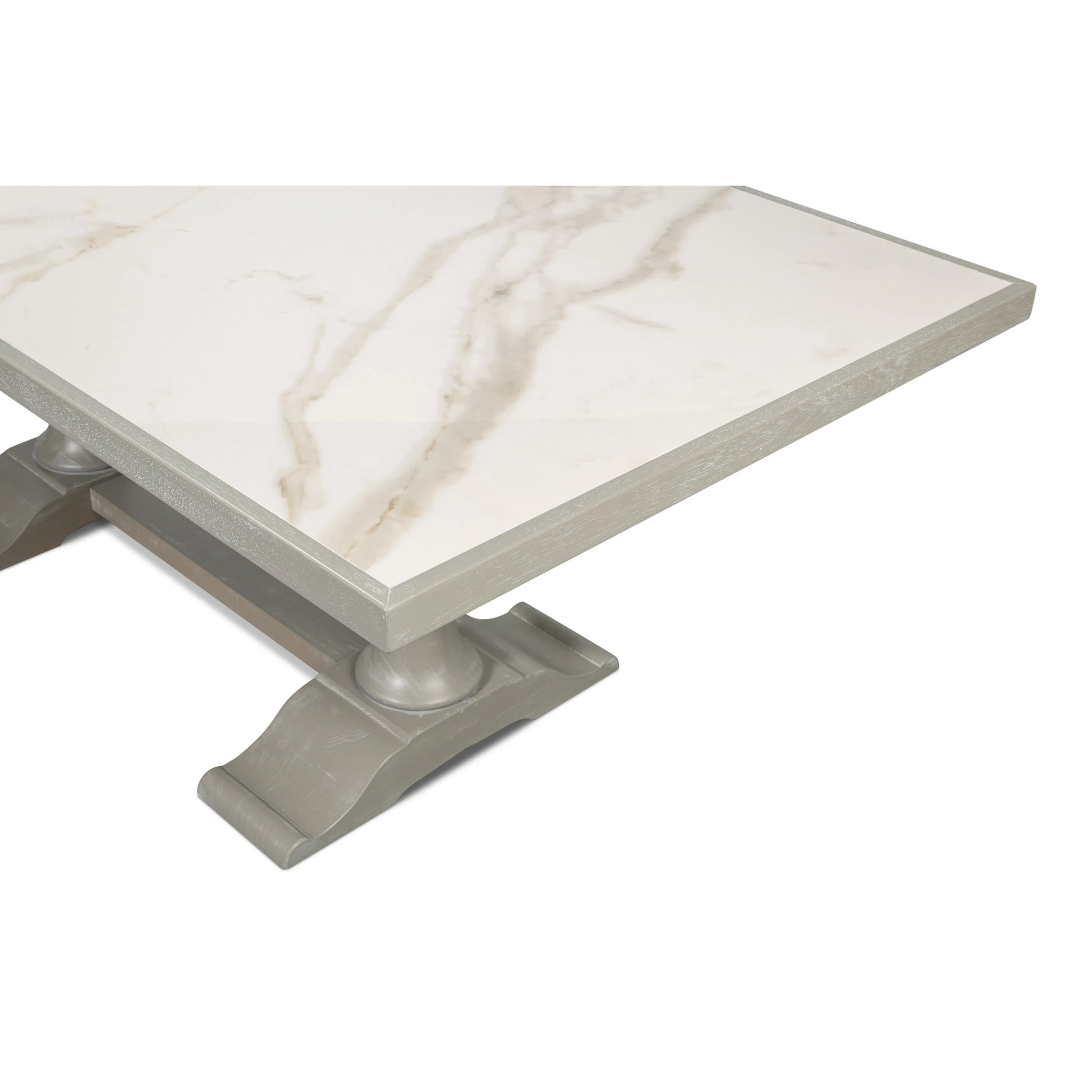 Small 81" Dining Table by Sarreid Ltd. in grey and carmine legno. Made from poplar, procelain, carmine legno, porcelain calacatta gloss top in a modern style.