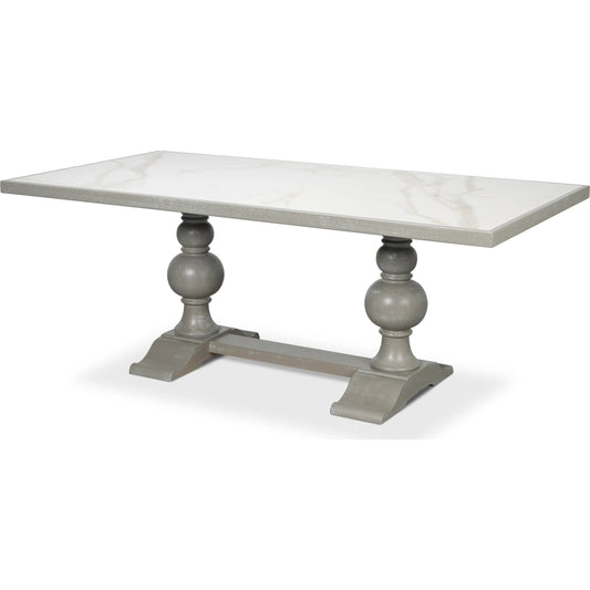 Small 81" Dining Table by Sarreid Ltd. in grey and carmine legno. Made from poplar, procelain, carmine legno, porcelain calacatta gloss top in a unique style.