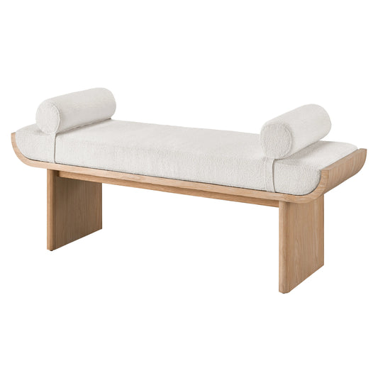 Nomad Sischo Bench by Universal Furniture in canberra ivory and tech oak. Made from 97% polyester, 3% acrylic, white oak in a modern style.