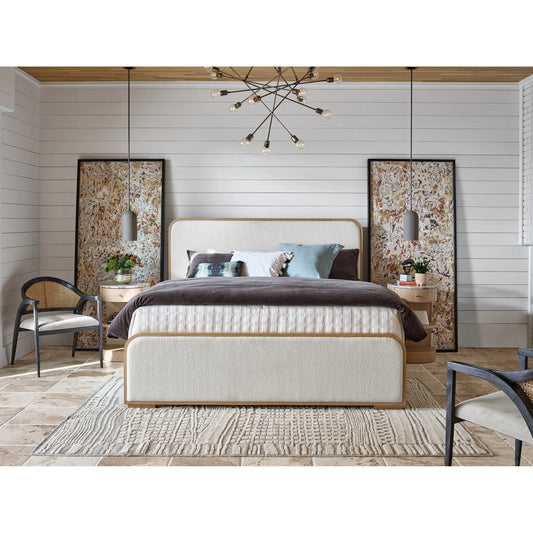 Nomad Bed by Universal Furniture in canberra ivory and tech oak. Made from 97% polyester, 3% acrylic, oak in a modern style.