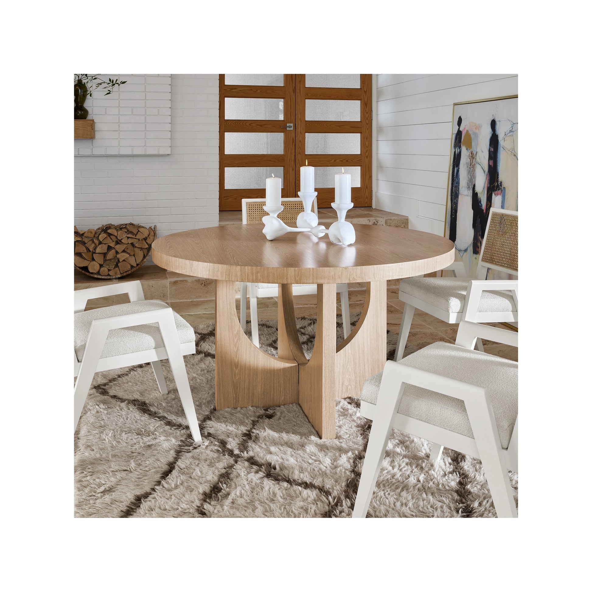 Nomad Callon Round Dining Table by Universal Furniture in tech oak. Made from unique in a modern style.