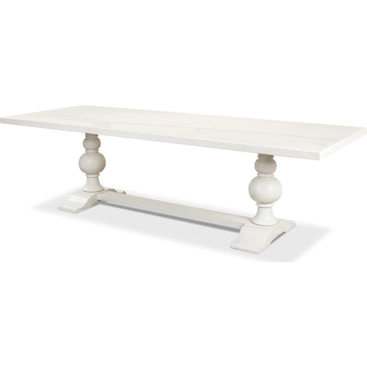 Rectangular Marble Dining Table by Sarreid Ltd. in cortina white, calacatta porcelain. Made from tulip wood, porcelain marble in a traditional style.
