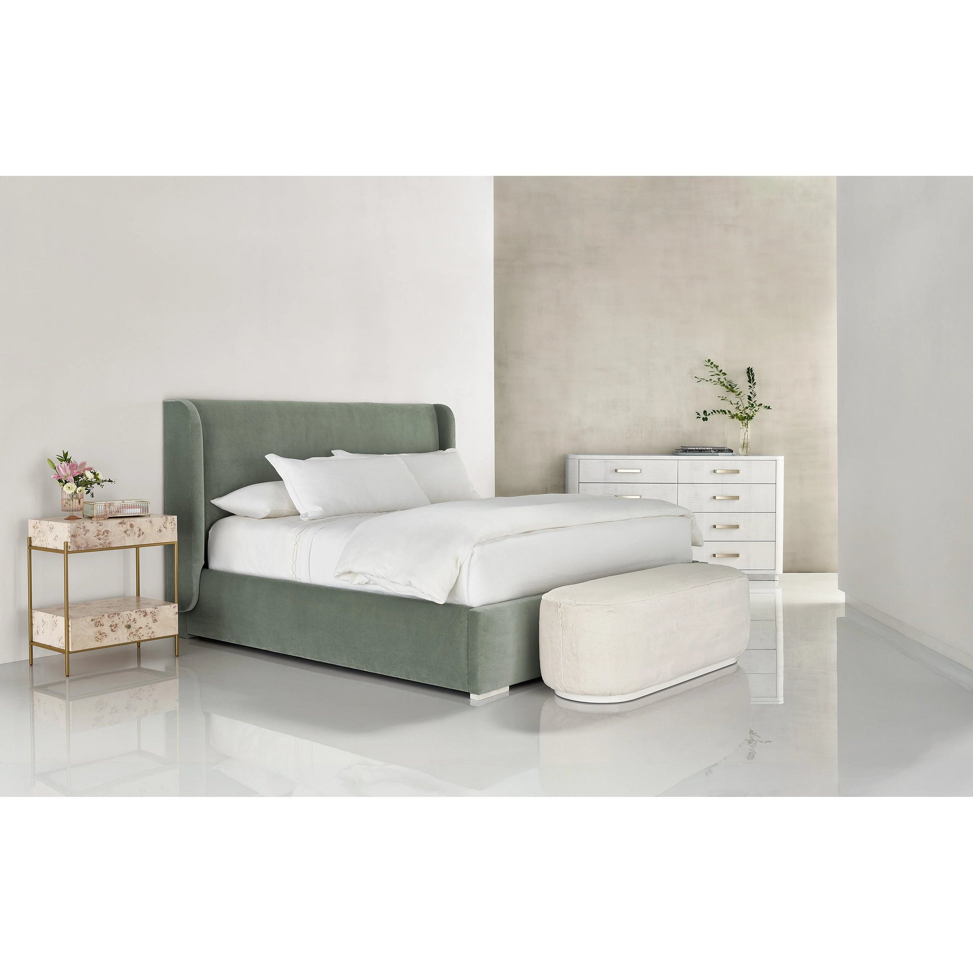 Tranquility Restore Bed by Miranda Kerr Home in cottony ivory and cottony ivory. Made from 68% cotton, 32% polyester in a modern style.