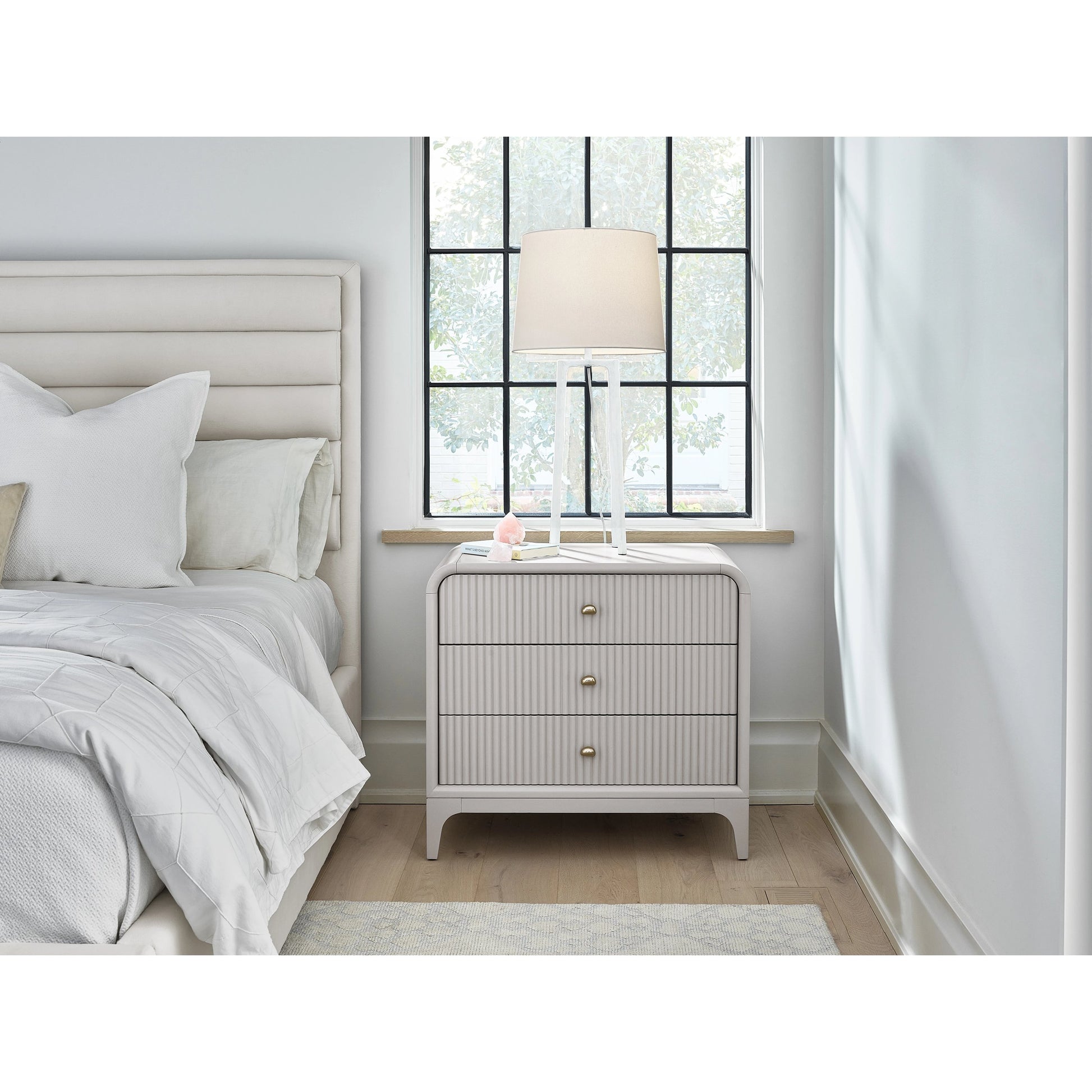 Tranquility Elevation Nightstand by Miranda Kerr Home in moonstone. Made from unique in a modern style.