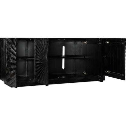 Commerce & Market Open Space Entertainment Console by Hooker Furniture in black. Made from mango solids in a modern style.