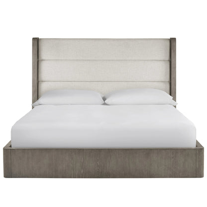 Erinn V X Universal Morada Bed by Universal Furniture in crossover sand white and weathered oak. Made from 84% polyester, 7% acrylic, 7% linen, 2% wool in a modern style.