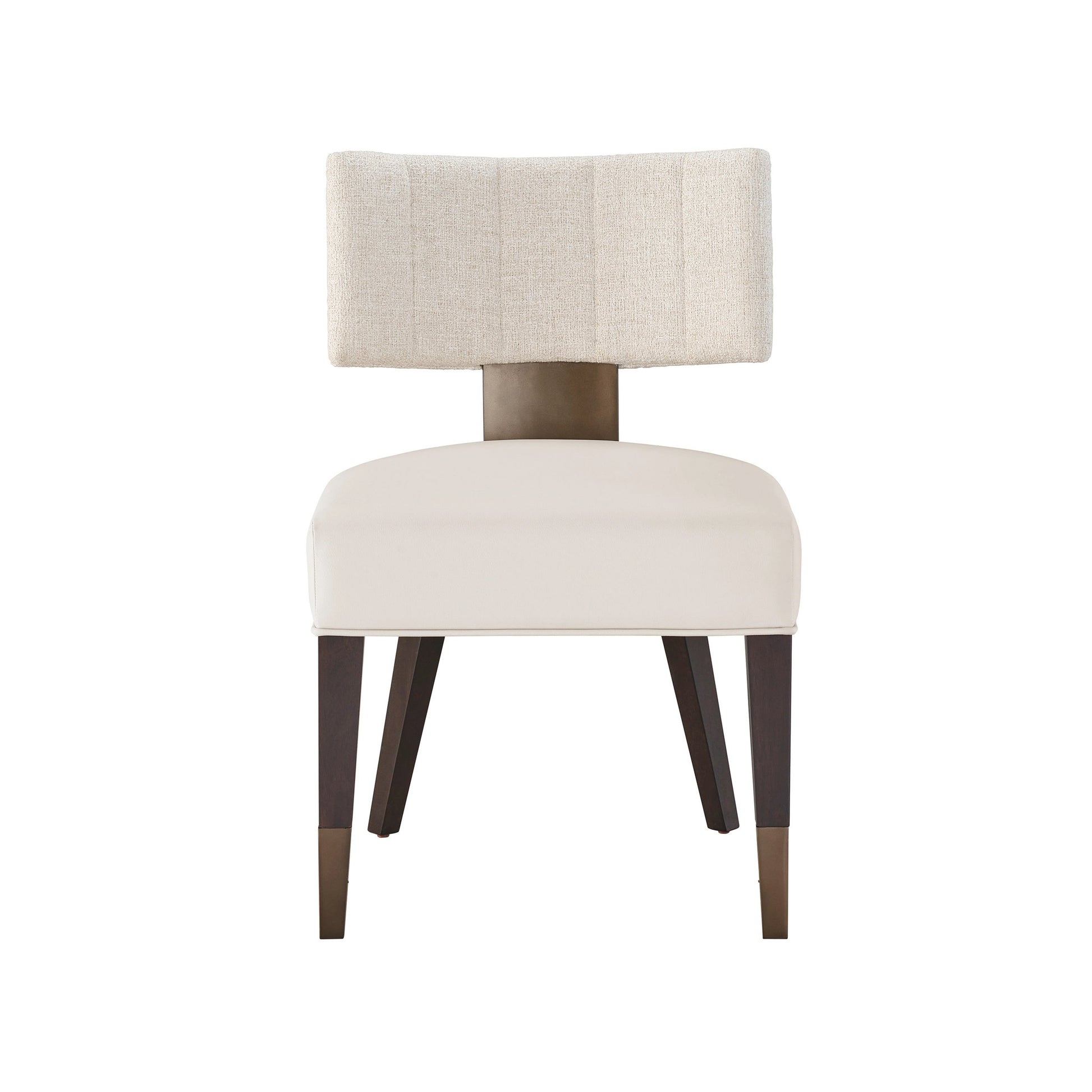 Erinn V X Universal Loleta Side Chair by Universal Furniture in endurance sand, crossover sand white and dark walnut, antique satin brass. Made from 84% polyester, 7% acrylic, 7% linen, 2% wool in a modern style.