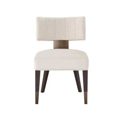 Erinn V X Universal Loleta Side Chair by Universal Furniture in endurance sand, crossover sand white and dark walnut, antique satin brass. Made from 84% polyester, 7% acrylic, 7% linen, 2% wool in a modern style.