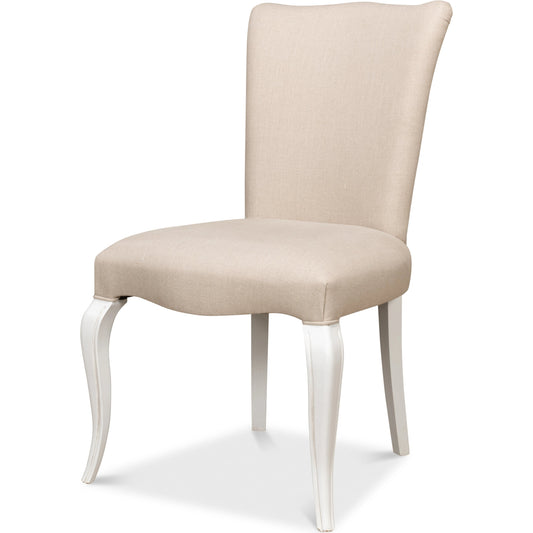 Sidechair Cortina White w/ Linen Flax by Sarreid Ltd. in linen flax and cortina white. Made from beechwood, fabric in a modern style.