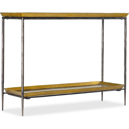 Commerce & Market Tray Top Metal Console by Hooker Furniture in gold. Made from iron in a modern style.