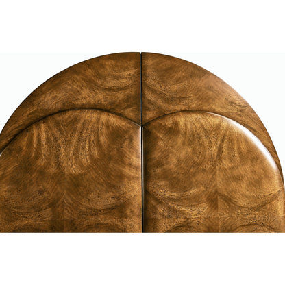 Jacques Bar Armoire by Jonathan Charles in brown and natural cerejeira. Made from crotch cerejeira veneers, flat cut mahogany veneers, mirror, stone, eggshell, brass in a modern style.